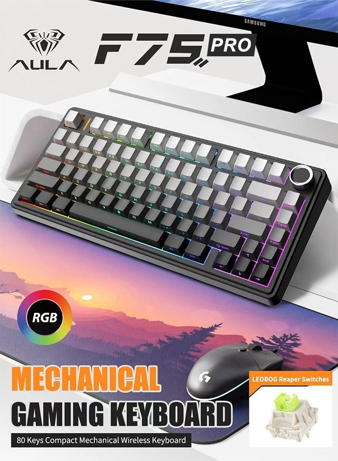 AULA 【Brand Store】F75PRO  Mechanical Keyboard 75%Tri-Mode Wireless Keyboard RGB Backlit Gaming Keyboard Gasket Hot Swappable Custom Keyboard Printed PBT Keycaps Bluetooth/2.4GHz/USB-C with Dedicated Knob & Five-Layer Sound-Dampening Padding Reaper Switches Keyboard for PC/Gamers/Enthusiasts(Gradient Black) - Image 1